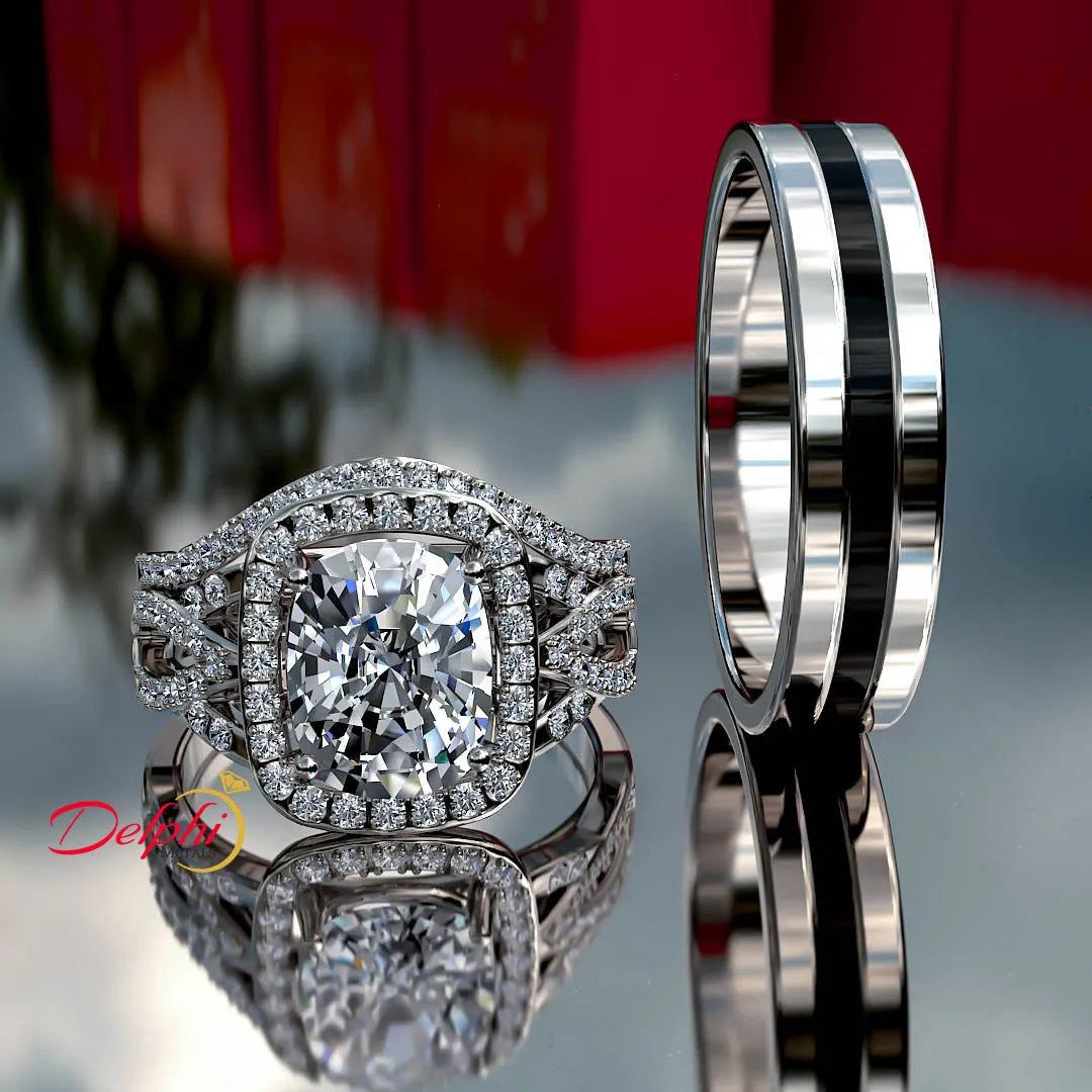 Elongated Cushion Cut Complete Gold Wedding Set - 02US98
