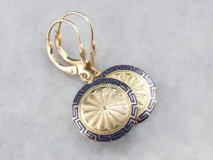 Enamel and Gold Cufflink Drop Earrings
