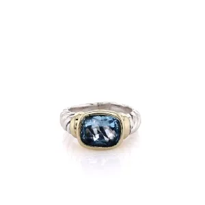 Estate David Yurman Noblesse Collection 14k Yellow Gold Sterling Silver and Blue Topaz Ring