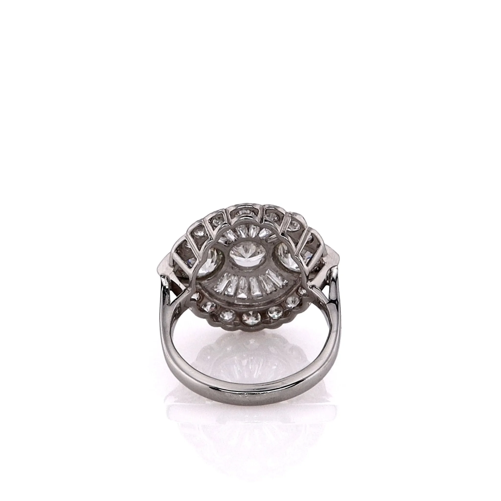 Estate Platinum 4.69ct Scalloped Edge Diamond Double Halo Ring