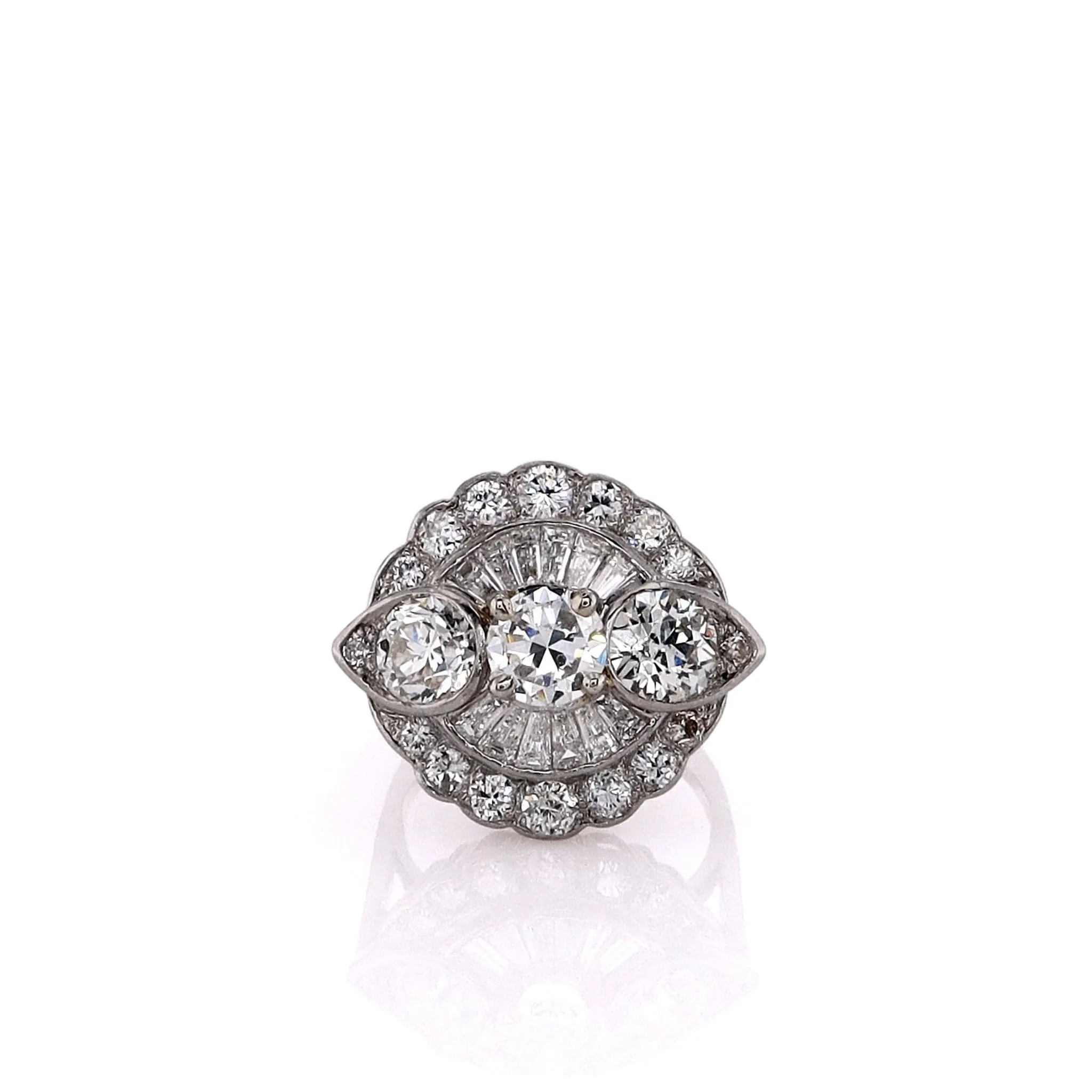 Estate Platinum 4.69ct Scalloped Edge Diamond Double Halo Ring