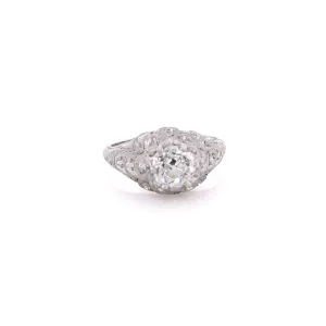 Estate Platinum Fish Scale Design Engraved and Milgrain Diamond Ring