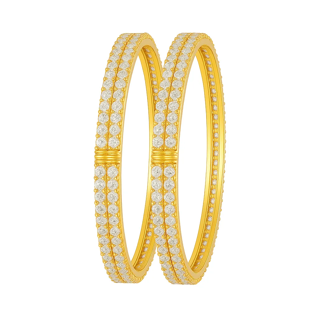 Estele Glossy Gold Plated CZ Bangles for Women?CAvailable in 2.6 Size?CLightweight, Elegant & Perfect for Festive Fashion ?C OSBR-VK11645WE-26 BANGLE