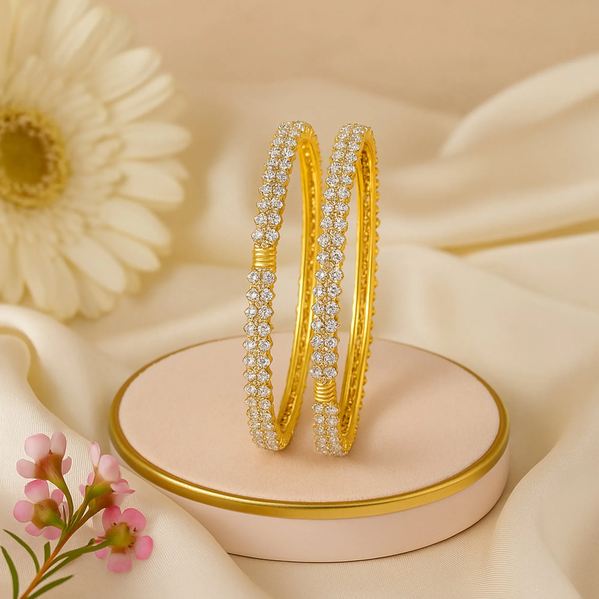 Estele Glossy Gold Plated CZ Bangles for Women?CAvailable in 2.6 Size?CLightweight, Elegant & Perfect for Festive Fashion ?C OSBR-VK11645WE-26 BANGLE