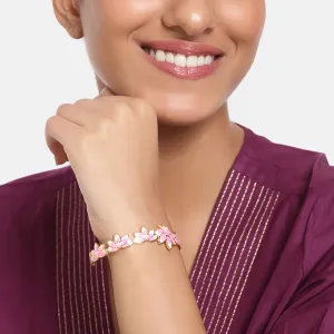 Estele Gold Plated Appealing Lotus Designer Cuff Bracelet with Pink Enamel for Girl's & Women