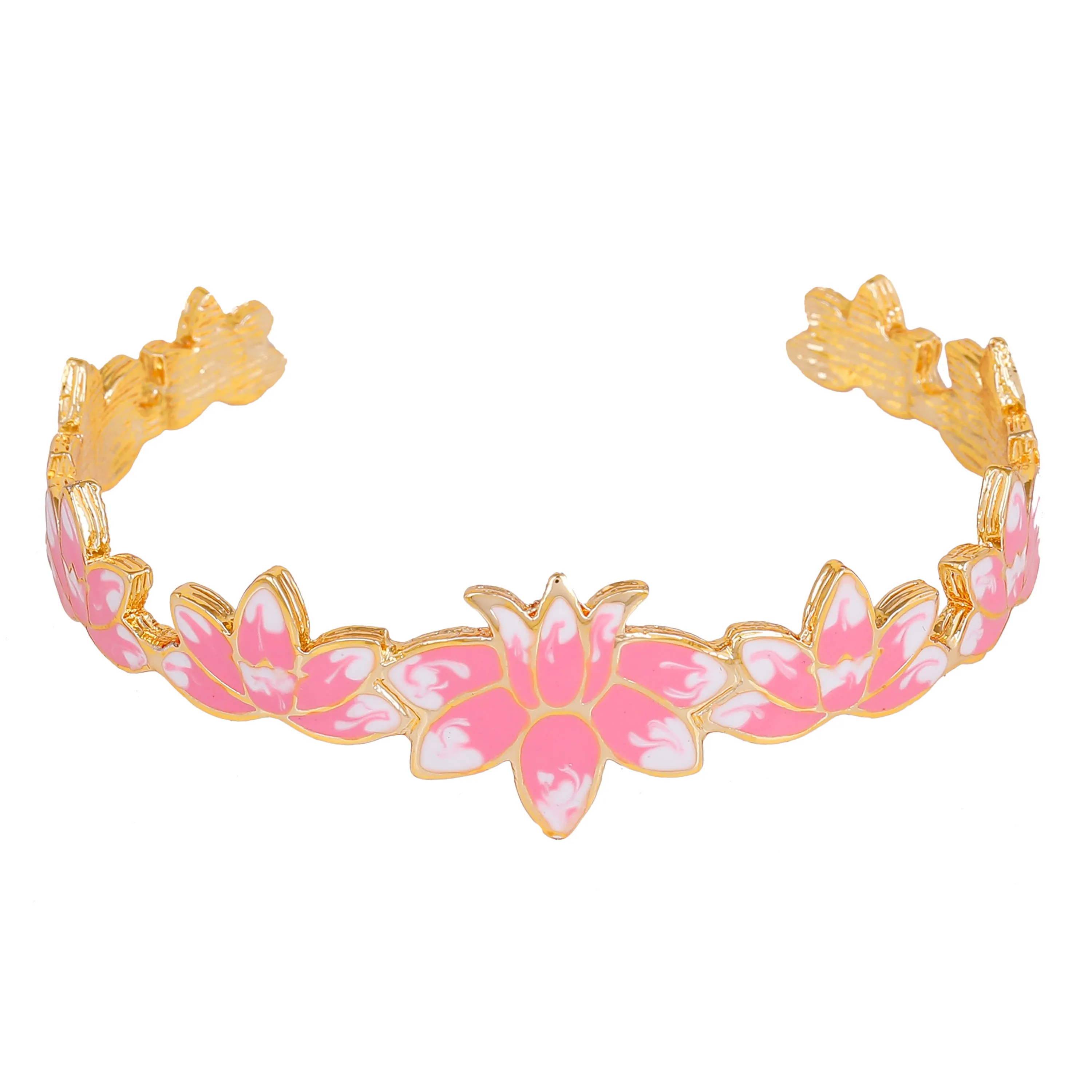 Estele Gold Plated Appealing Lotus Designer Cuff Bracelet with Pink Enamel for Girl's & Women