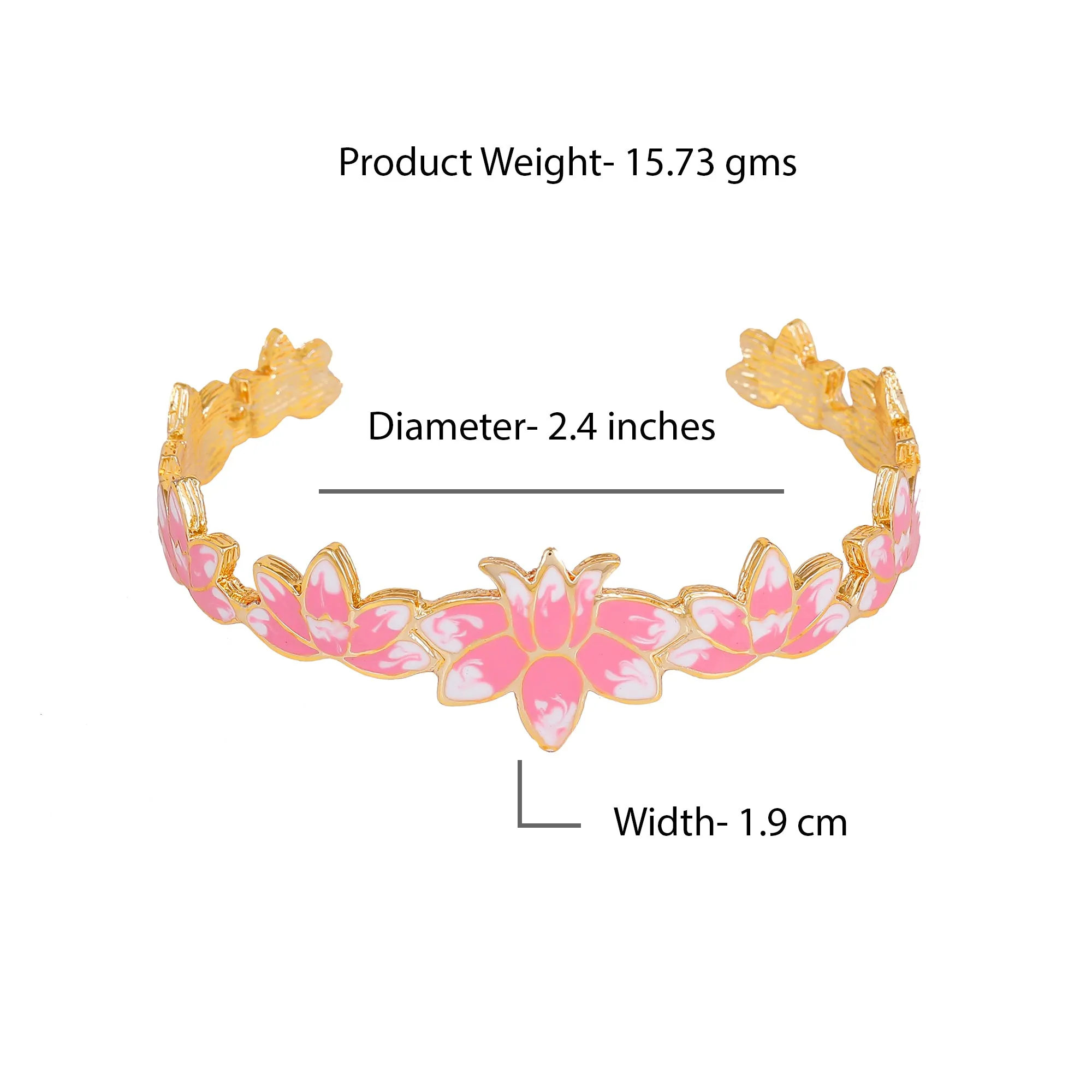 Estele Gold Plated Appealing Lotus Designer Cuff Bracelet with Pink Enamel for Girl's & Women