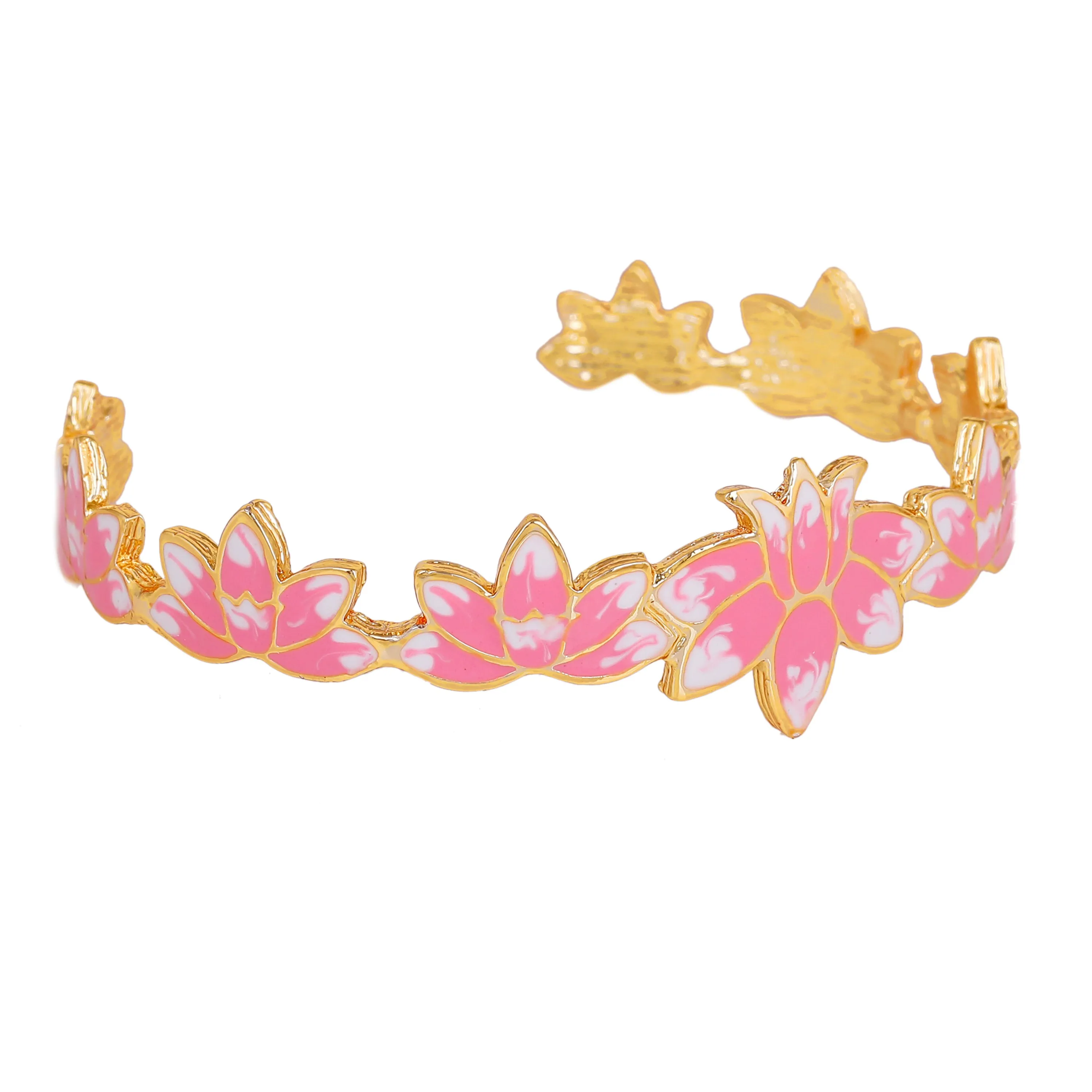 Estele Gold Plated Appealing Lotus Designer Cuff Bracelet with Pink Enamel for Girl's & Women