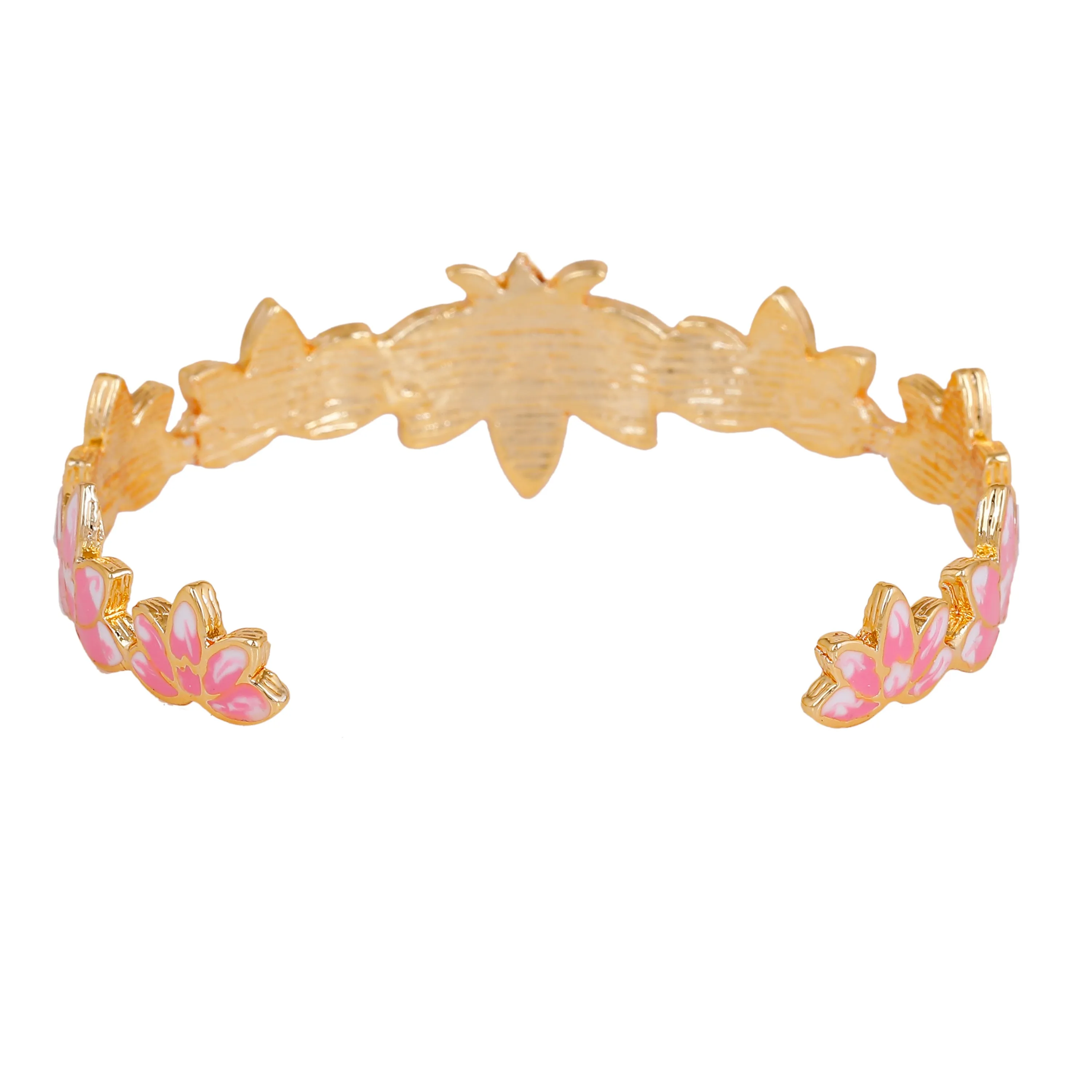 Estele Gold Plated Appealing Lotus Designer Cuff Bracelet with Pink Enamel for Girl's & Women
