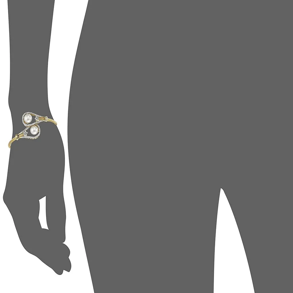 Estele Gold Plated Pearl Drop line Flower Cuff Bracelet for women