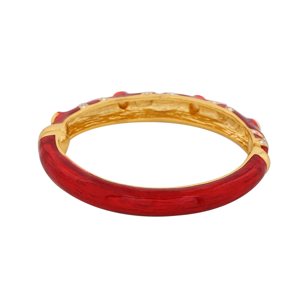 Estele Gold Plated Red Enamel Pearl Studded Cuff Bracelet for women