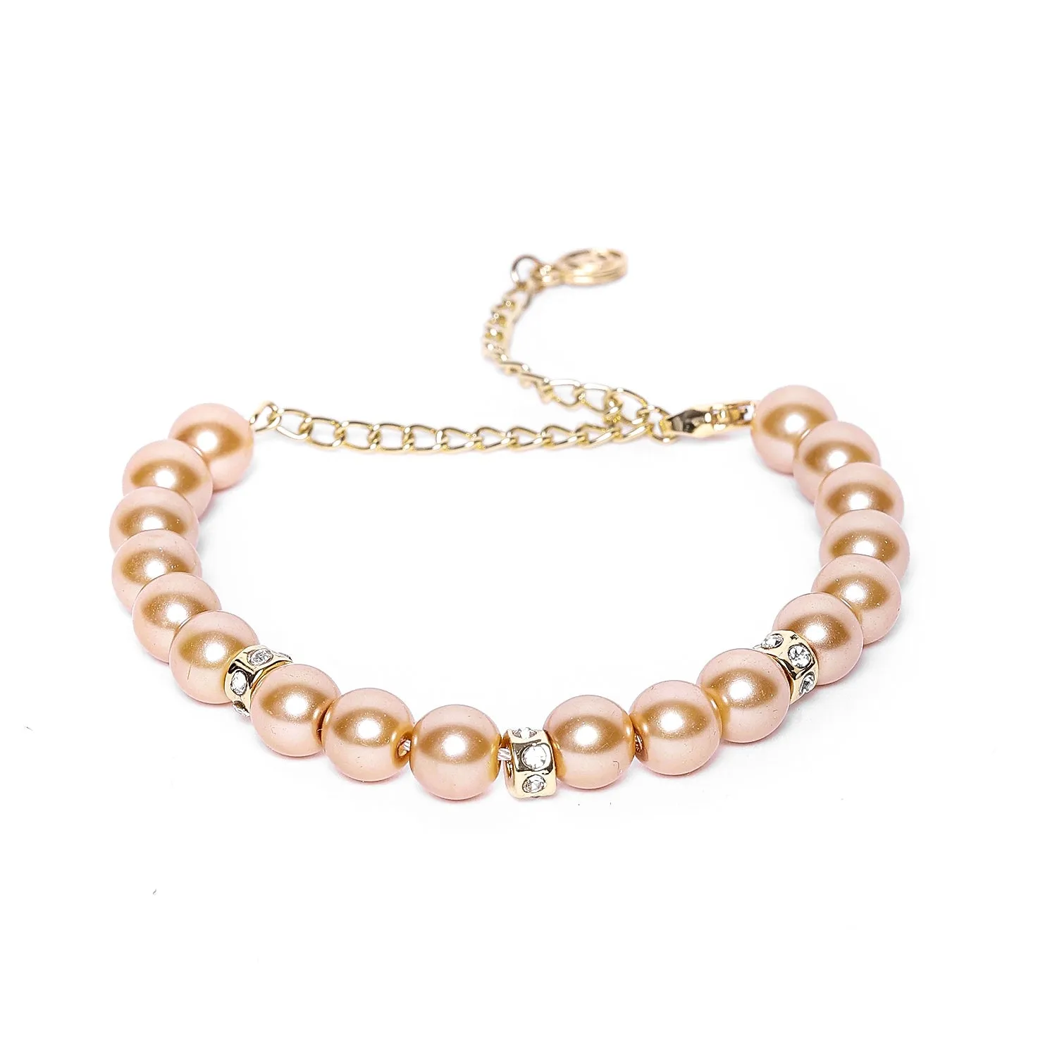 Estele Gold Plated Trendy & Refined Single Line Purple Pearl Bracelet with White Crystals for Girls and Women