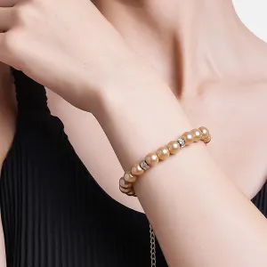 Estele Gold Plated Trendy & Refined Single Line Purple Pearl Bracelet with White Crystals for Girls and Women