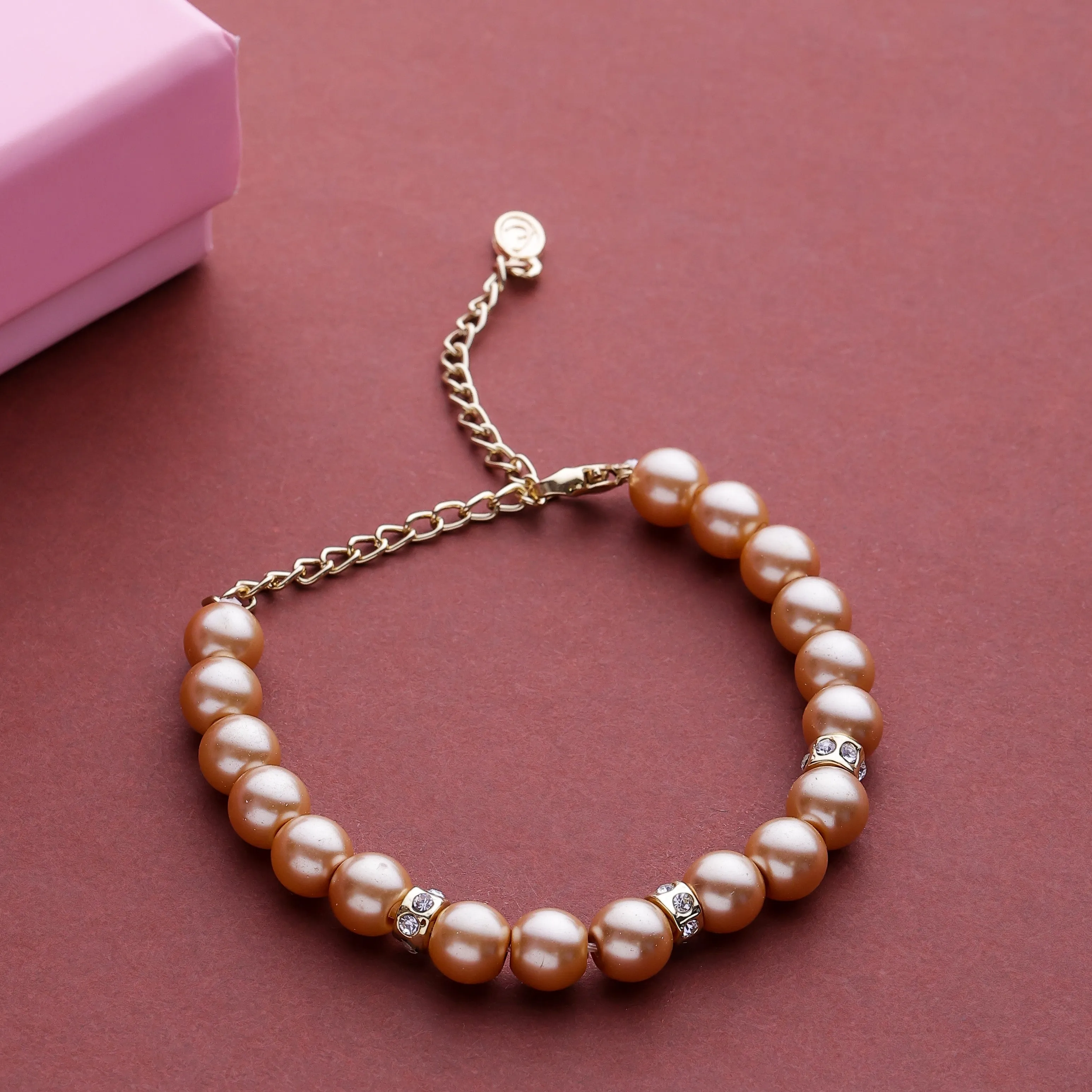 Estele Gold Plated Trendy & Refined Single Line Purple Pearl Bracelet with White Crystals for Girls and Women