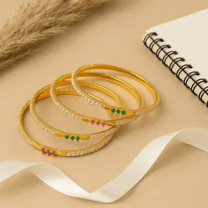 Estele Gold Polish CZ Bangles for Women ?C Size 2.6 ?C Set of 4 with Ruby & Green Stones ?C Ideal for Traditional Wear & Gifting ?C OSBR-VK11090-26 BANGLE
