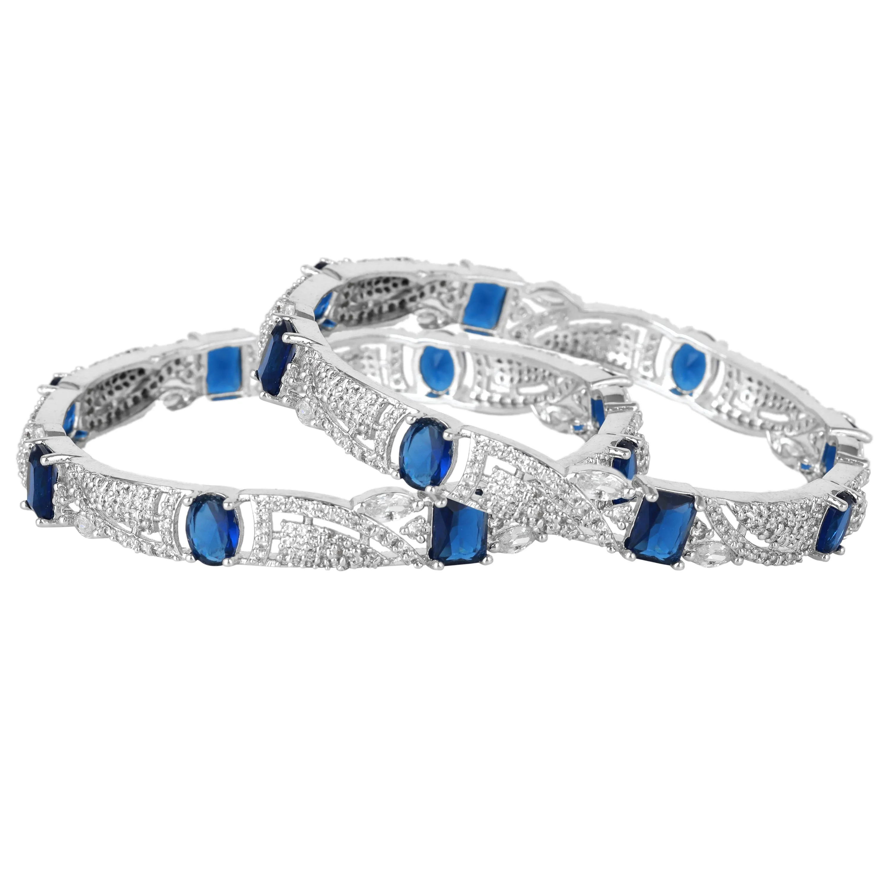 Estele Rhodium Plated Dazzling Blue American Diamond Bangles for Women| Available Sizes 2:4, 2:6, & 2:8|A Unique Statement of Style & Grace