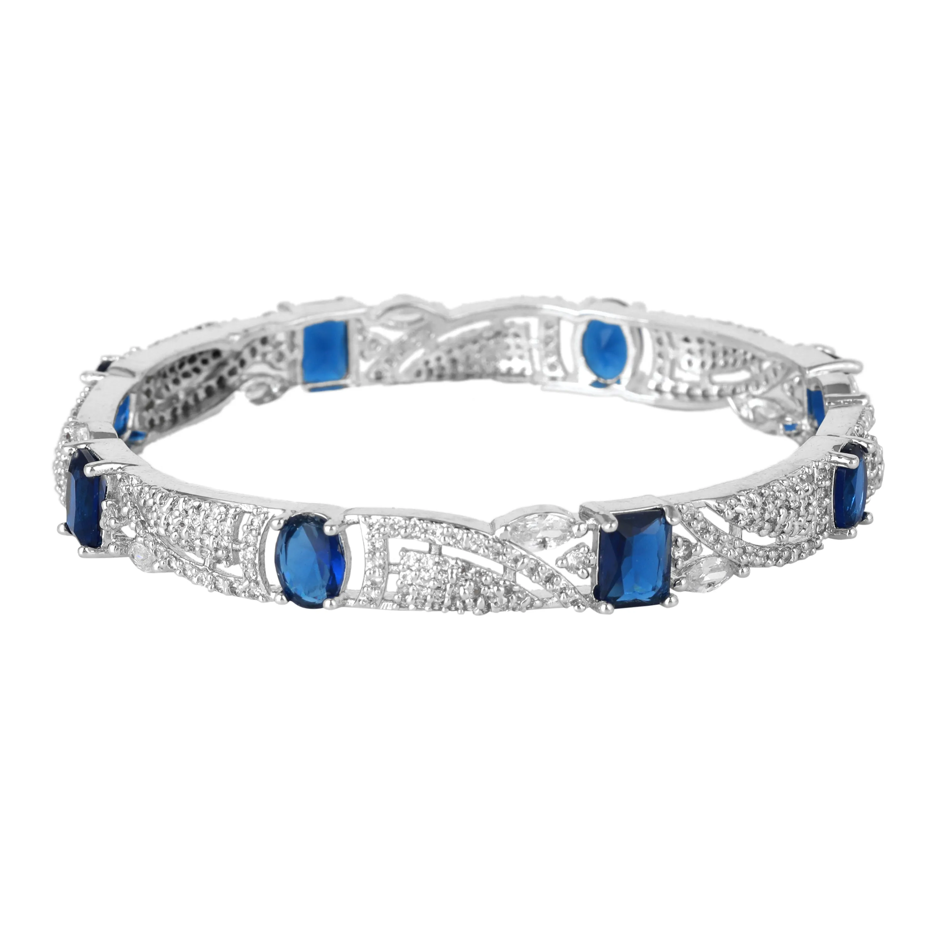 Estele Rhodium Plated Dazzling Blue American Diamond Bangles for Women| Available Sizes 2:4, 2:6, & 2:8|A Unique Statement of Style & Grace