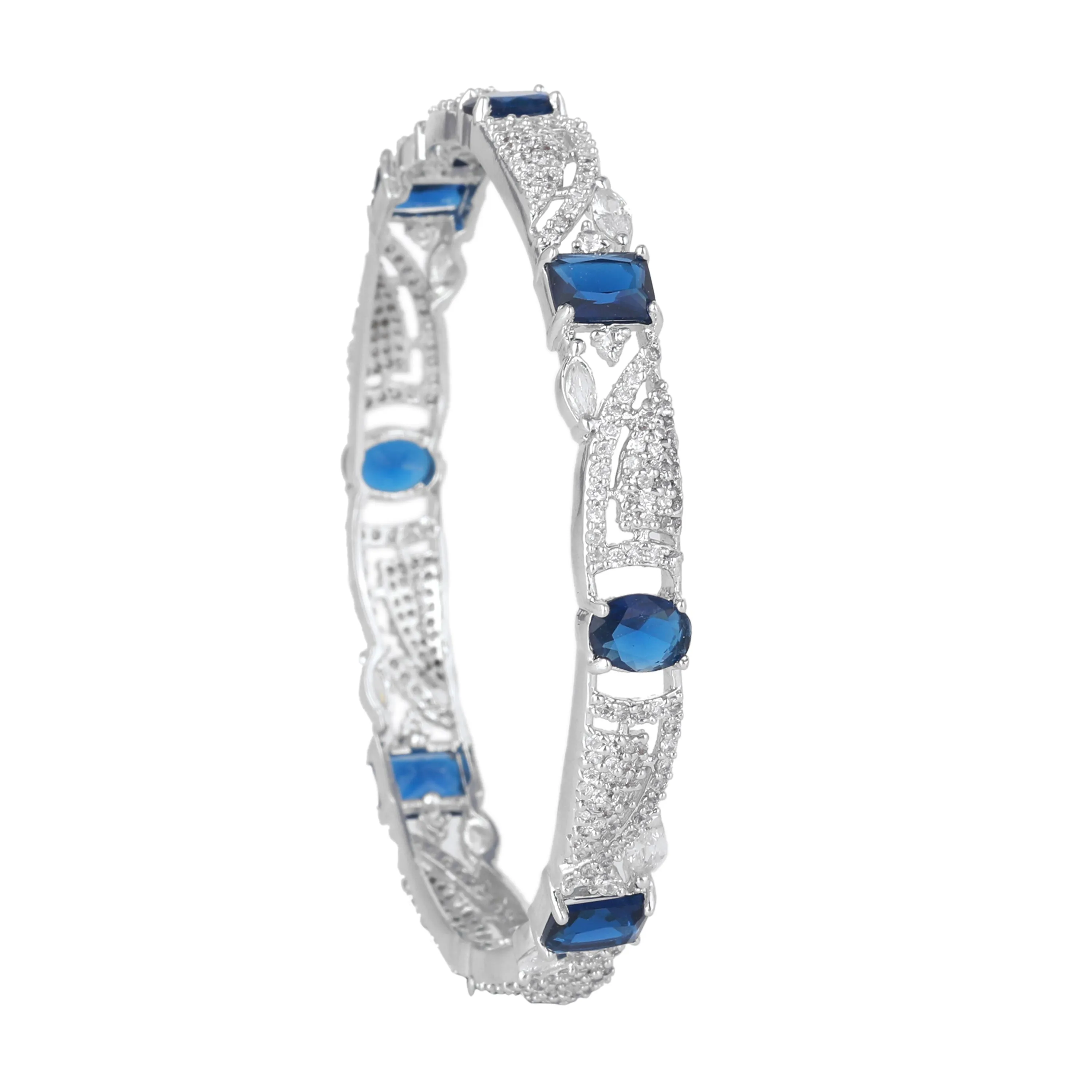 Estele Rhodium Plated Dazzling Blue American Diamond Bangles for Women| Available Sizes 2:4, 2:6, & 2:8|A Unique Statement of Style & Grace