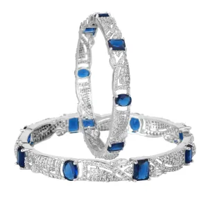 Estele Rhodium Plated Dazzling Blue American Diamond Bangles for Women| Available Sizes 2:4, 2:6, & 2:8|A Unique Statement of Style & Grace