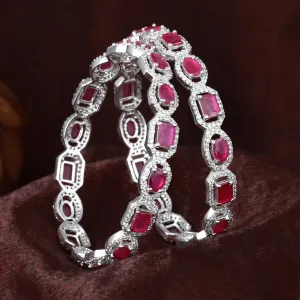 Estele Rhodium Plated Sparkling Ruby American Diamond Bangles|Available in 2:4, 2:6, & 2:8 Sizes| A Blend of Elegance & Grace for Women