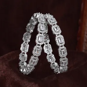 Estele Rhodium Plated Stunning White American Diamond Bangles for Women| Available Sizes 2:4, 2:6, & 2:8| A Unique Statement of Style & Grace
