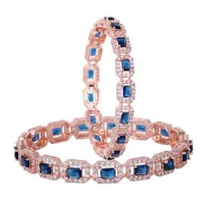 Estele Rosegold Plated Dazzling Blue American Diamond Bangles for Women| Available Sizes 2:4, 2:6, & 2:8| A Unique Statement of Style & Grace