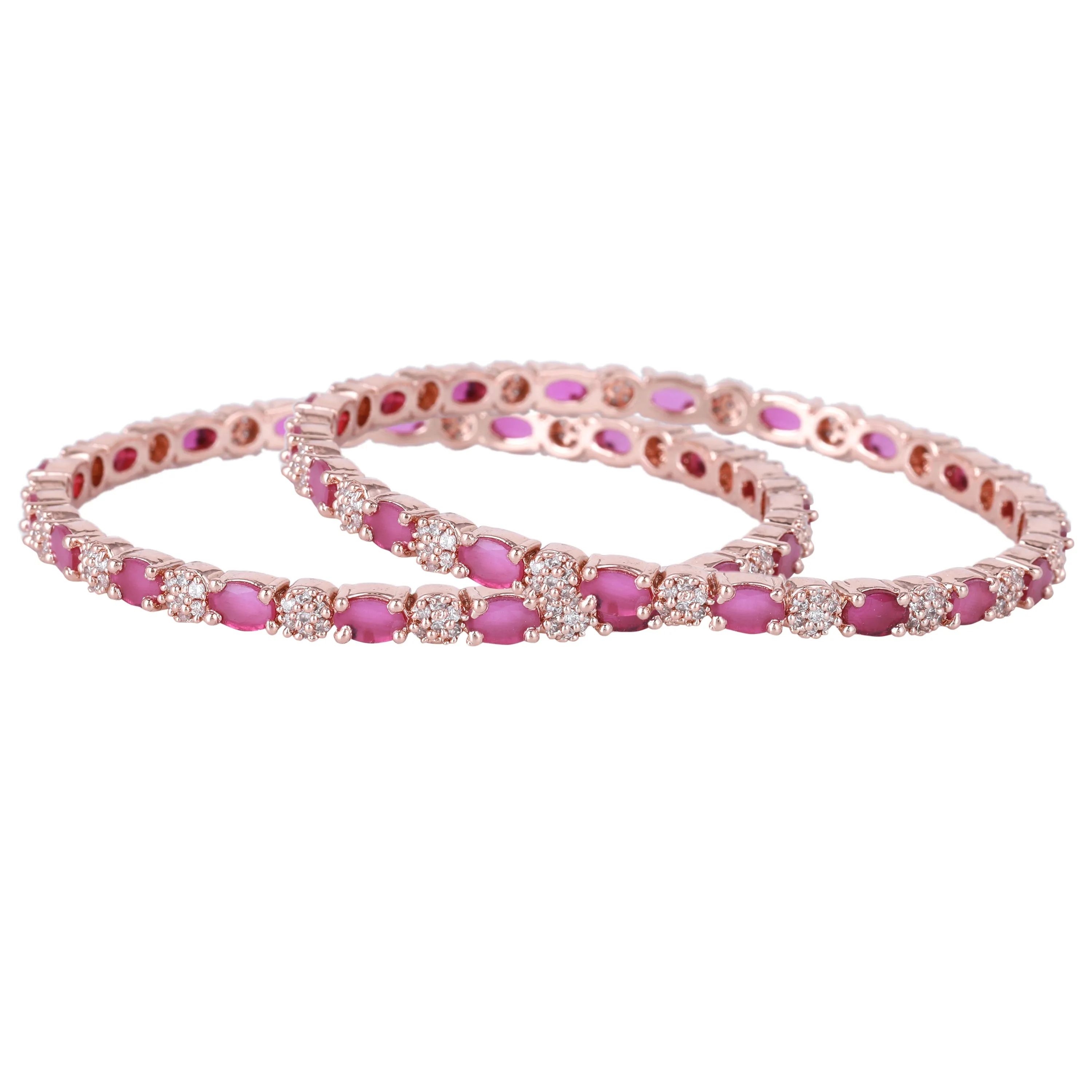 Estele Rosegold Plated Entrancing Ruby American Diamond Bangles|Available in 2:4, 2:6, & 2:8 Sizes | A Timeless Look for Women