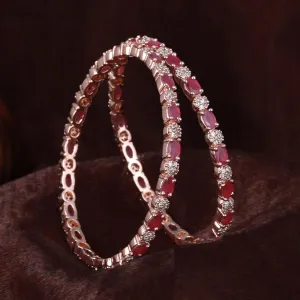 Estele Rosegold Plated Entrancing Ruby American Diamond Bangles|Available in 2:4, 2:6, & 2:8 Sizes | A Timeless Look for Women
