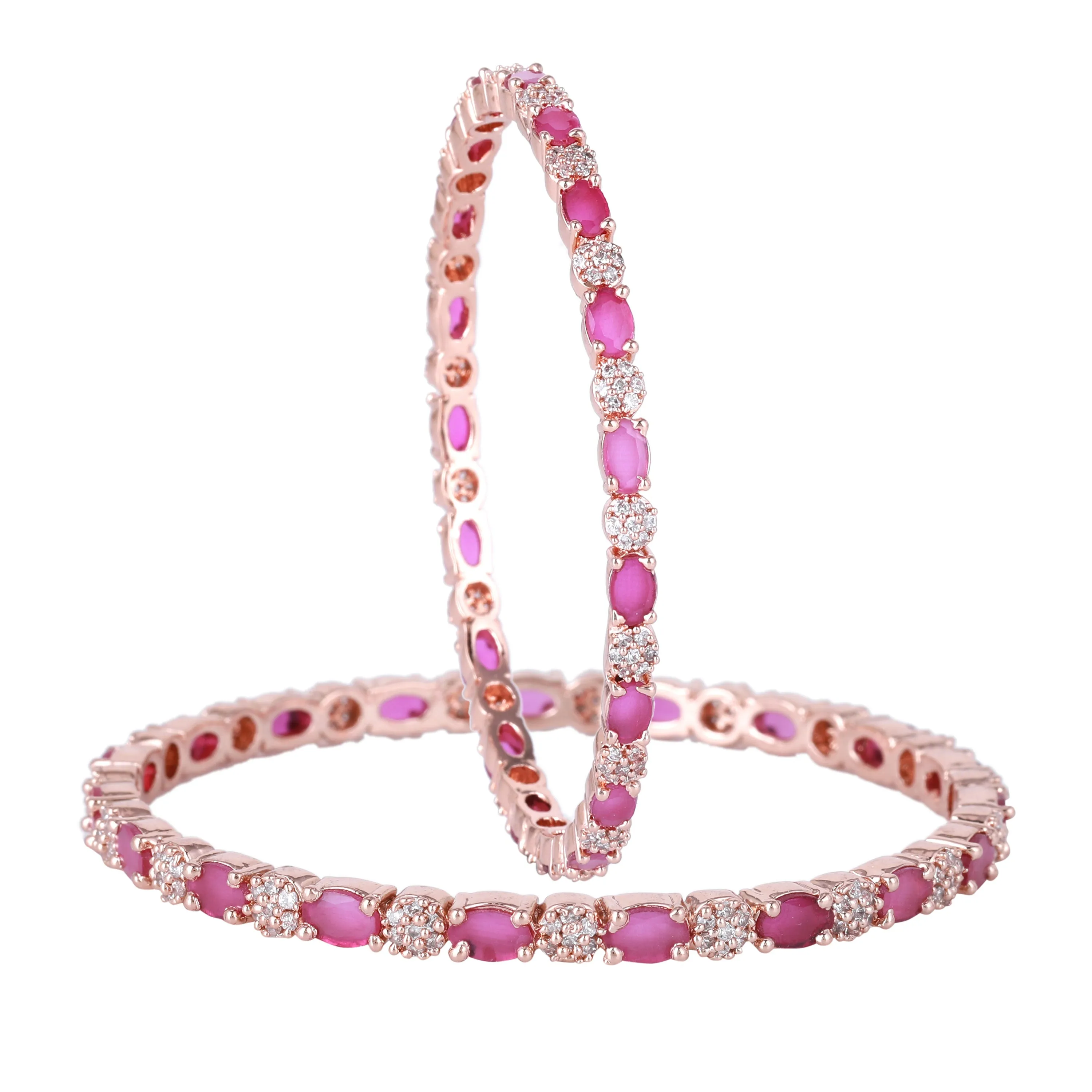 Estele Rosegold Plated Entrancing Ruby American Diamond Bangles|Available in 2:4, 2:6, & 2:8 Sizes | A Timeless Look for Women