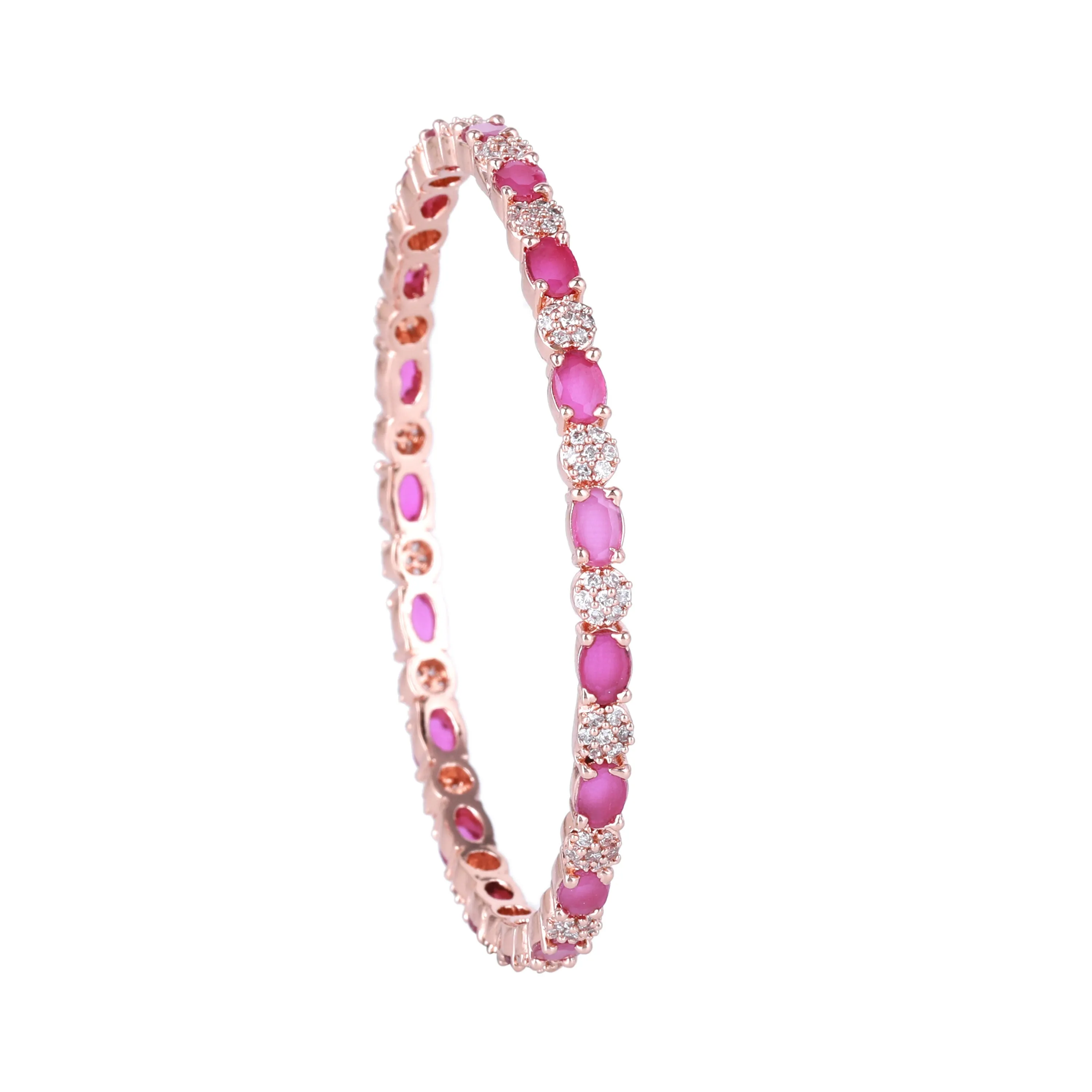 Estele Rosegold Plated Entrancing Ruby American Diamond Bangles|Available in 2:4, 2:6, & 2:8 Sizes | A Timeless Look for Women