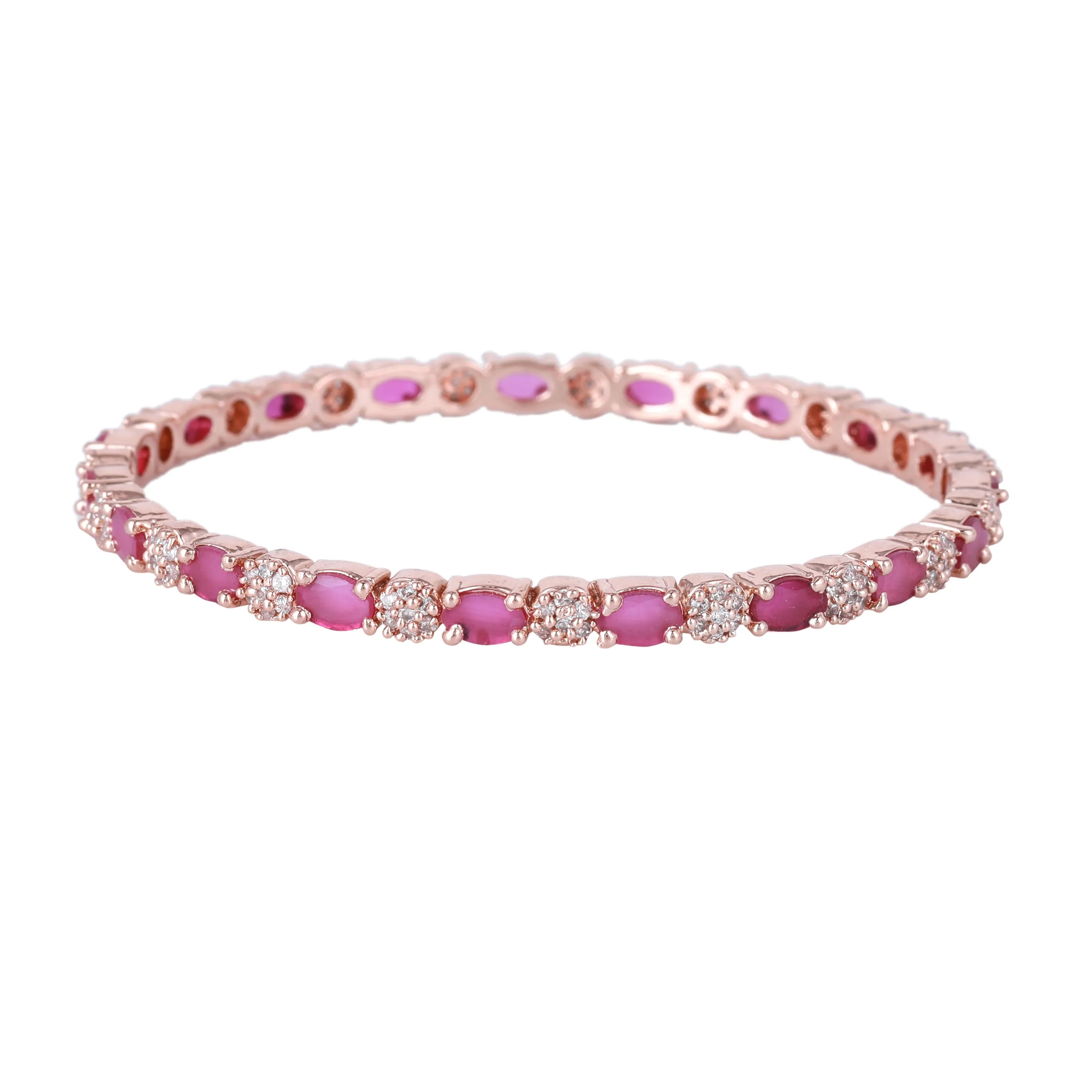 Estele Rosegold Plated Entrancing Ruby American Diamond Bangles|Available in 2:4, 2:6, & 2:8 Sizes | A Timeless Look for Women