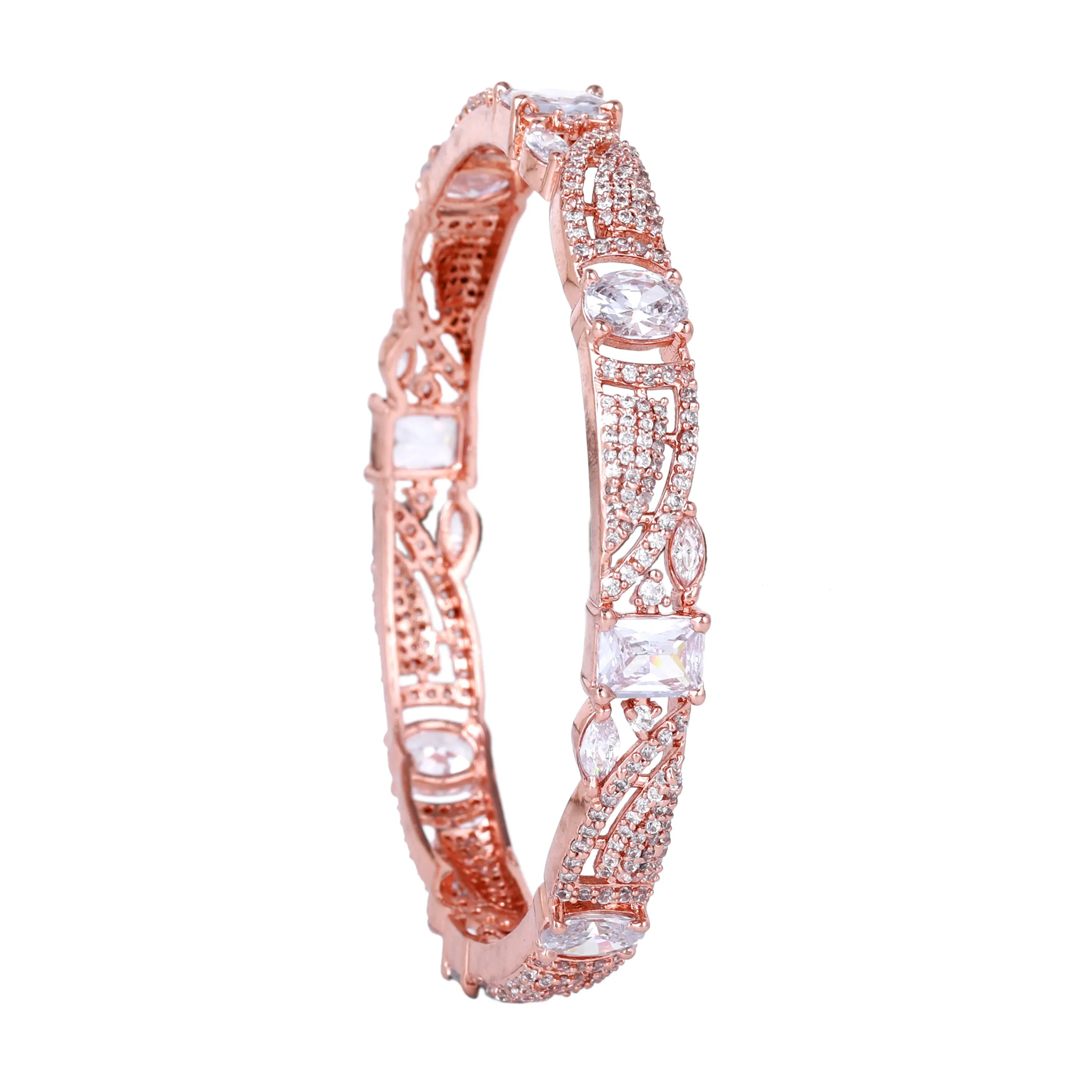 Estele Rosegold Plated Shimmering White American Diamond Bangles for Women| Available Sizes 2:4, 2:6, & 2:8|A Unique Statement of Style & Grace