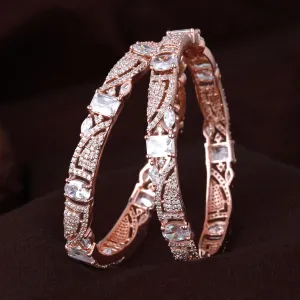 Estele Rosegold Plated Shimmering White American Diamond Bangles for Women| Available Sizes 2:4, 2:6, & 2:8|A Unique Statement of Style & Grace