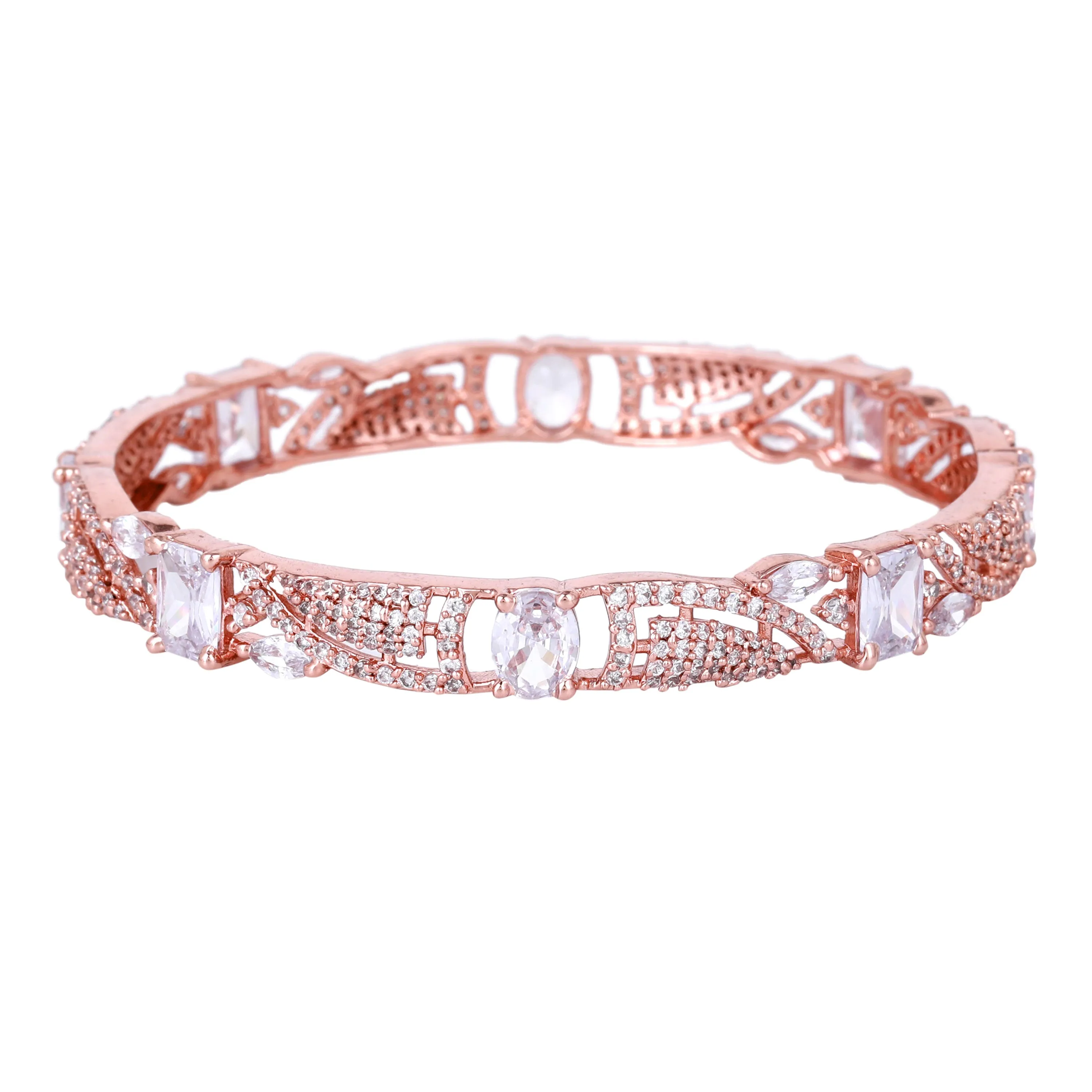 Estele Rosegold Plated Shimmering White American Diamond Bangles for Women| Available Sizes 2:4, 2:6, & 2:8|A Unique Statement of Style & Grace