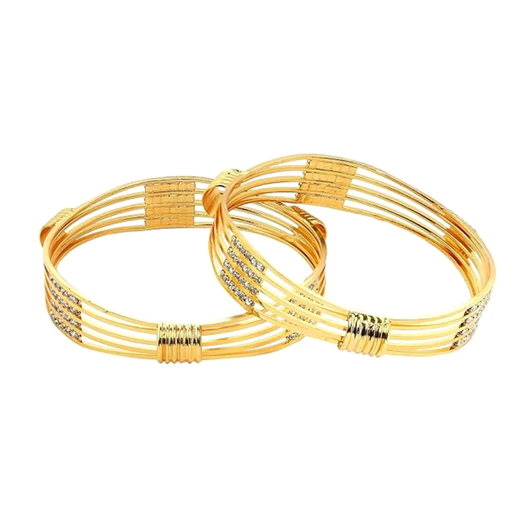 Estele Stylish Gold Plated Bangles ?C Size 2.6 ?C Multi-Layer Wire Design with CZ Stones ?C Elegant Jewelry for Women ?C OSBR-VK11434-26 BANGLE
