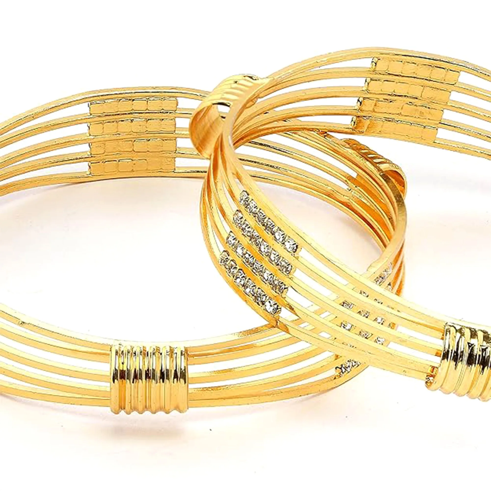 Estele Stylish Gold Plated Bangles ?C Size 2.6 ?C Multi-Layer Wire Design with CZ Stones ?C Elegant Jewelry for Women ?C OSBR-VK11434-26 BANGLE