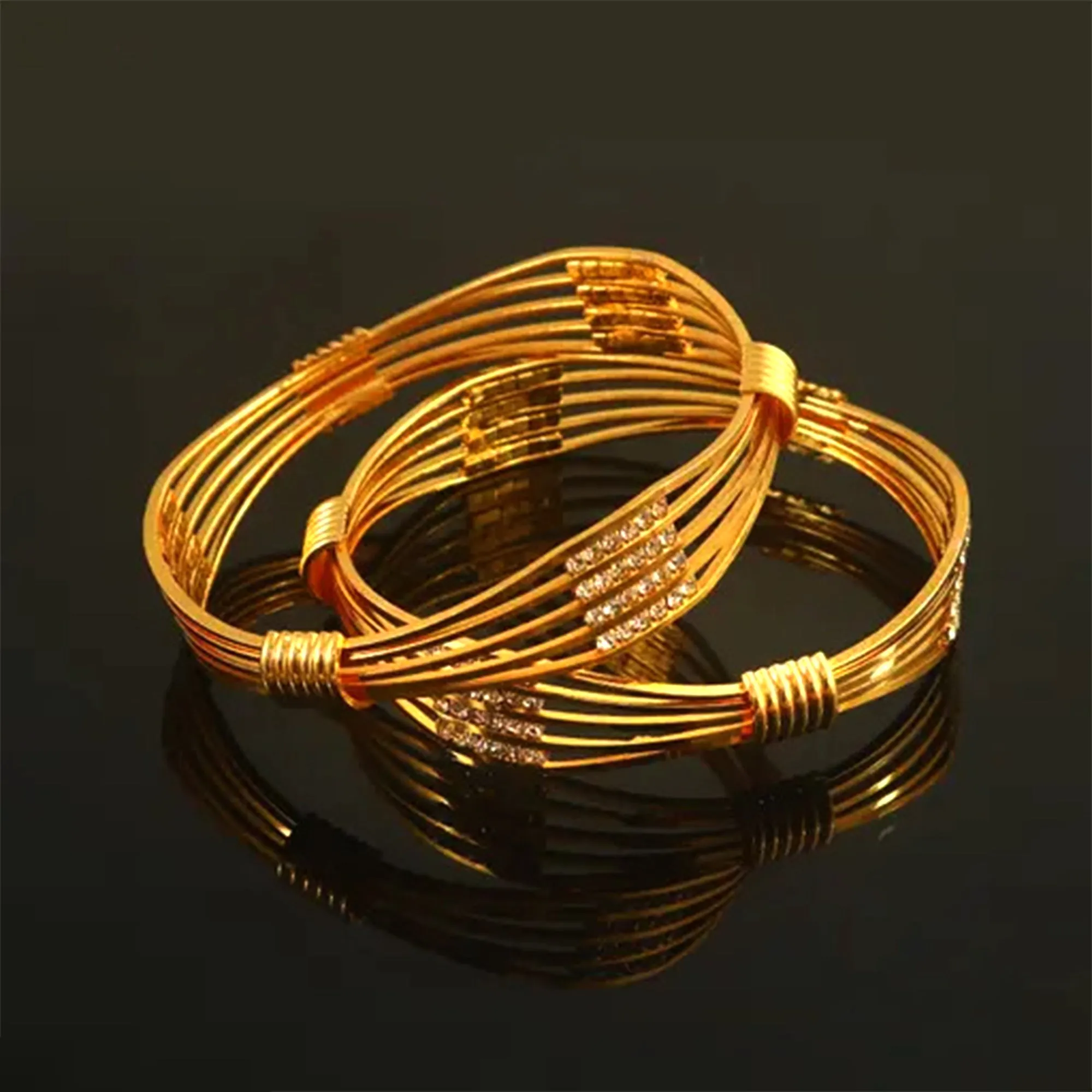 Estele Stylish Gold Plated Bangles ?C Size 2.6 ?C Multi-Layer Wire Design with CZ Stones ?C Elegant Jewelry for Women ?C OSBR-VK11434-26 BANGLE