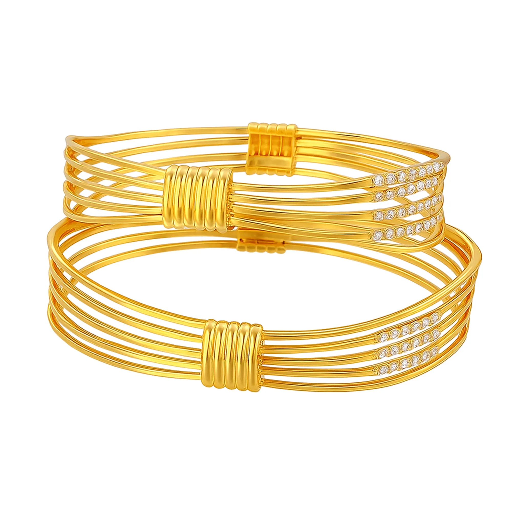 Estele Stylish Gold Plated Bangles ?C Size 2.6 ?C Multi-Layer Wire Design with CZ Stones ?C Elegant Jewelry for Women ?C OSBR-VK11434-26 BANGLE