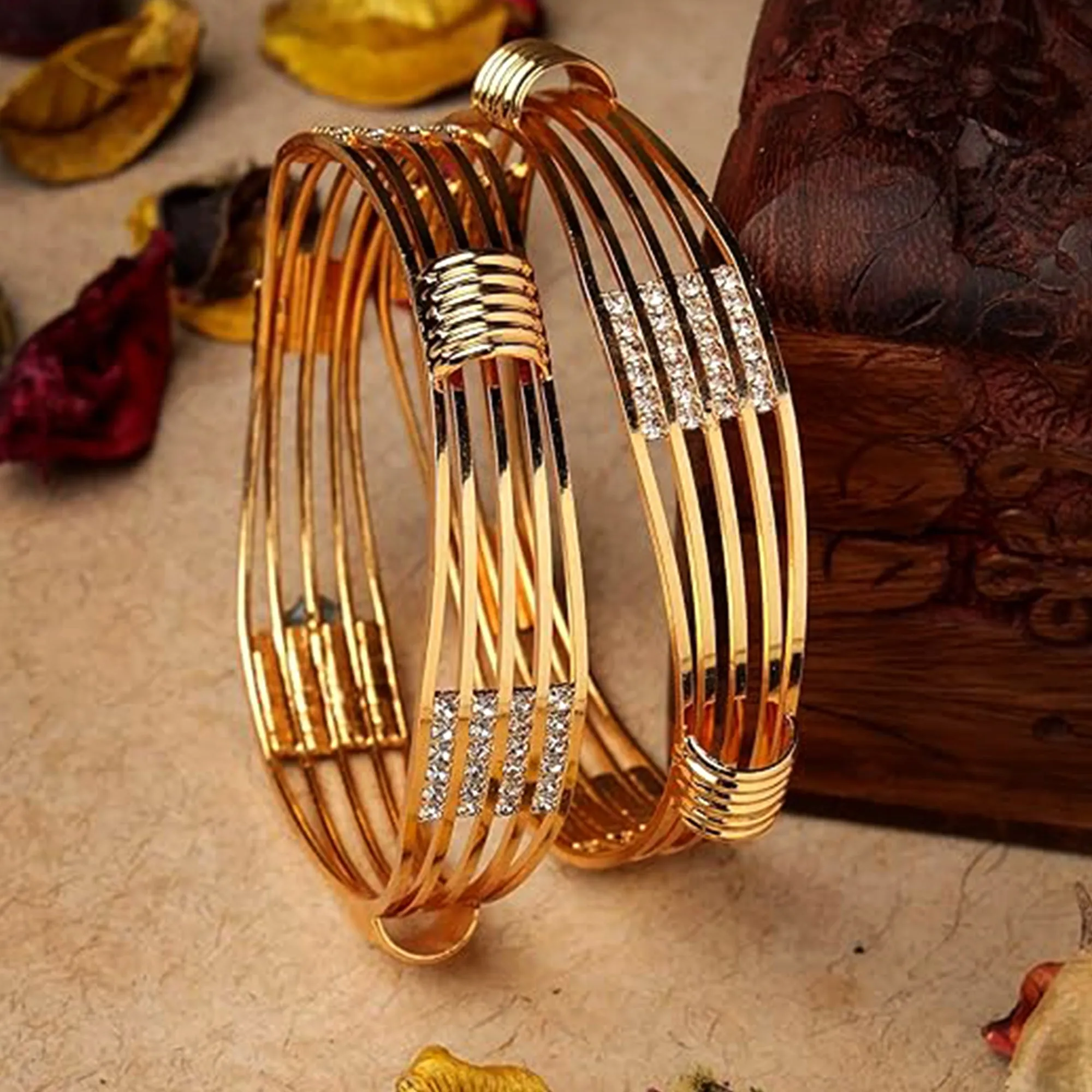 Estele Stylish Gold Plated Bangles ?C Size 2.6 ?C Multi-Layer Wire Design with CZ Stones ?C Elegant Jewelry for Women ?C OSBR-VK11434-26 BANGLE