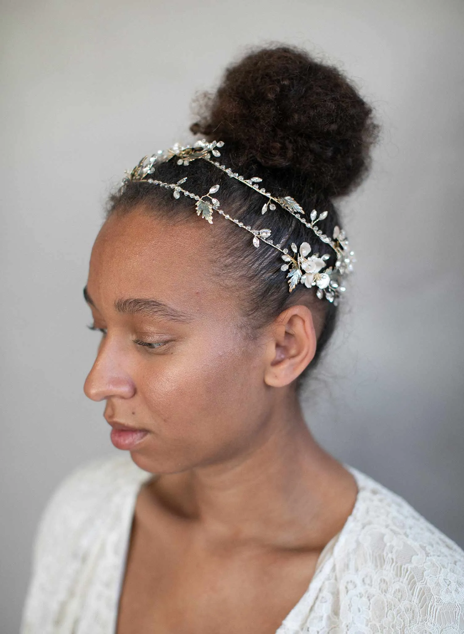 Extra long antique leaf and blossom hair vine - Style #915
