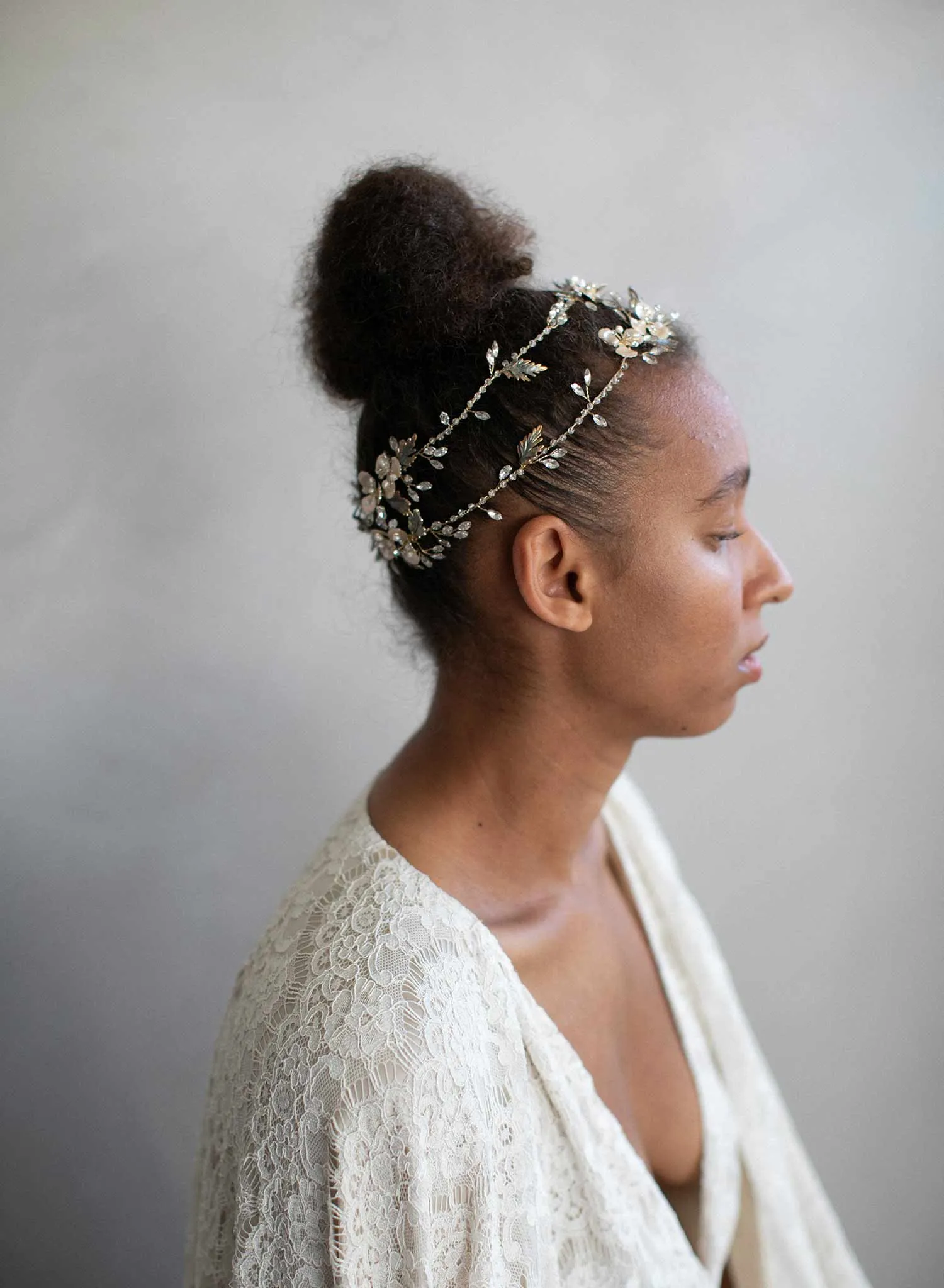 Extra long antique leaf and blossom hair vine - Style #915