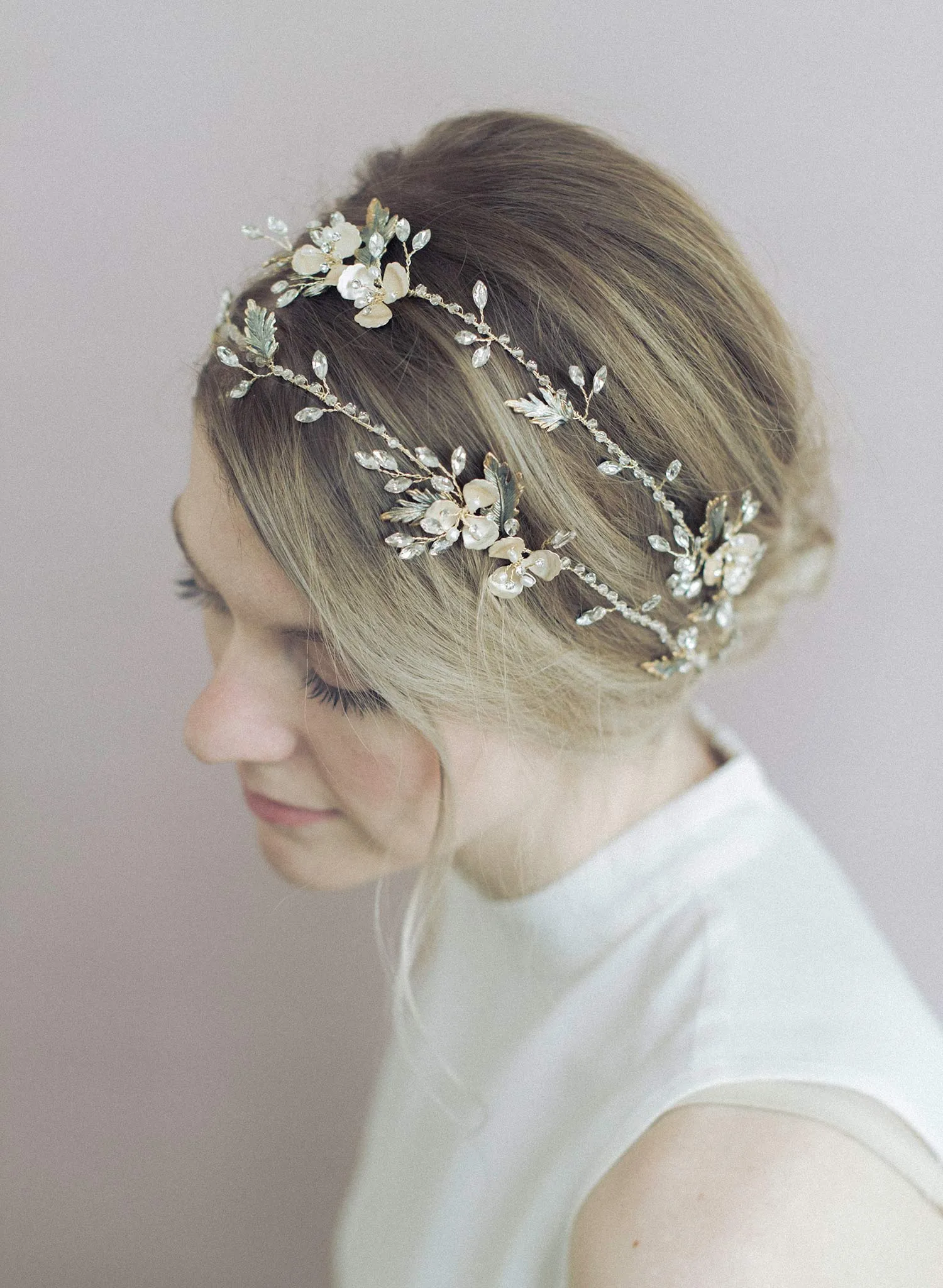 Extra long antique leaf and blossom hair vine - Style #915