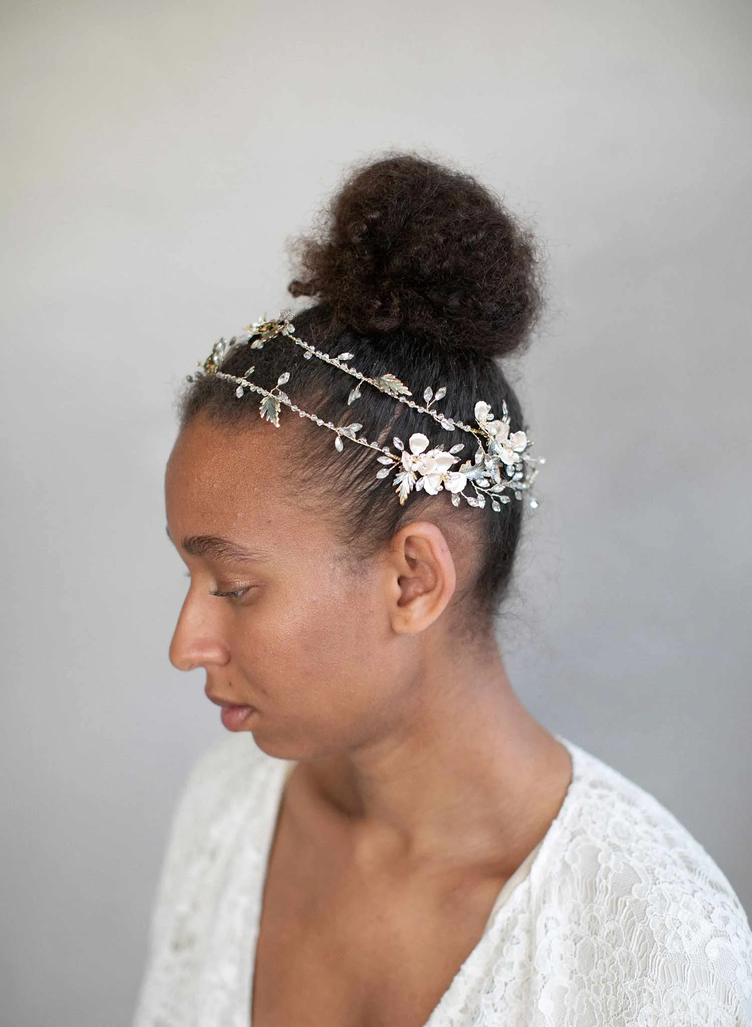 Extra long antique leaf and blossom hair vine - Style #915