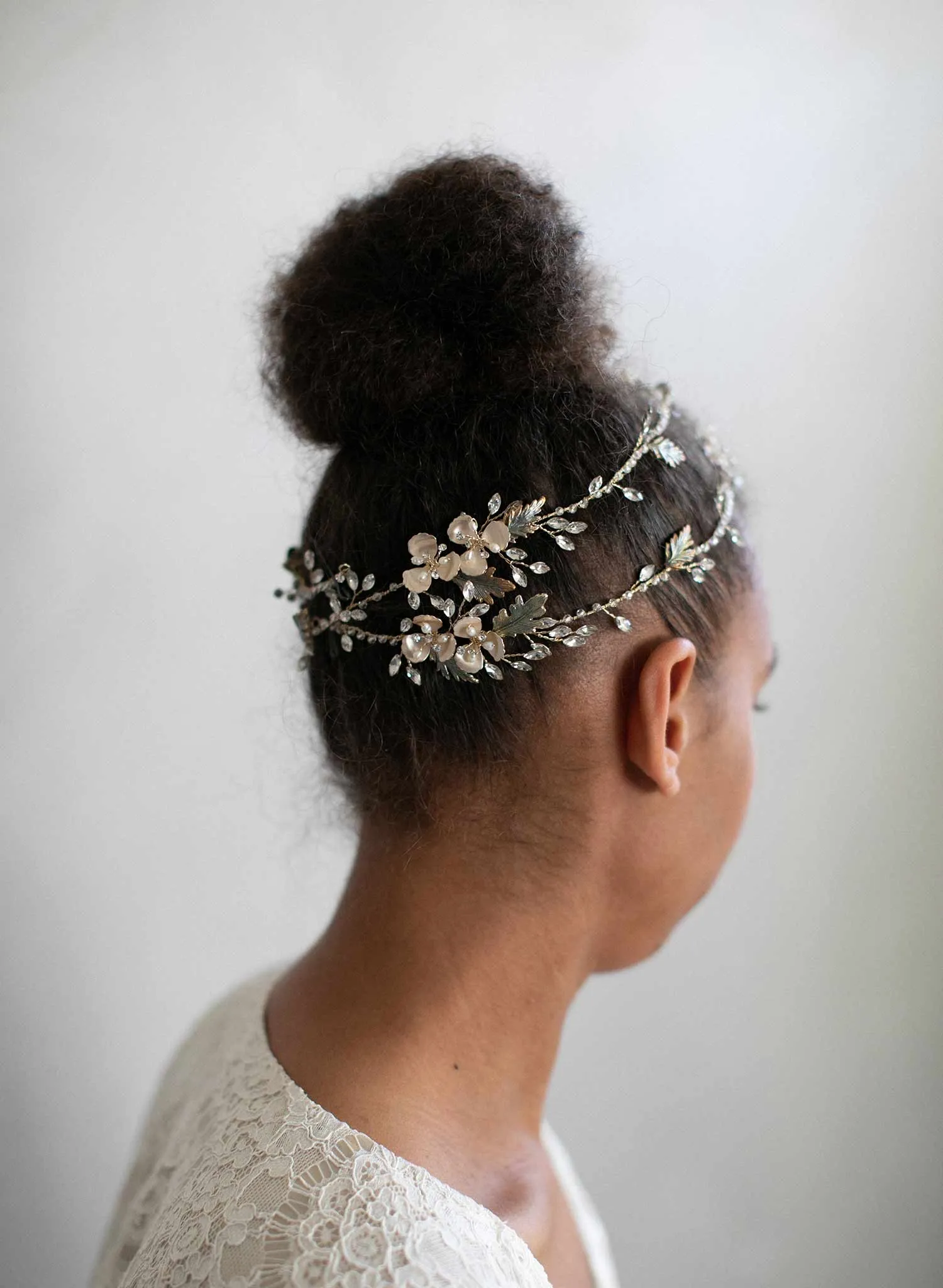 Extra long antique leaf and blossom hair vine - Style #915