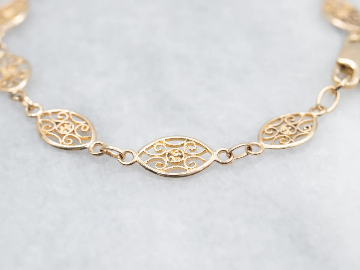 Filigree Link Bracelet with Lobster Clasp