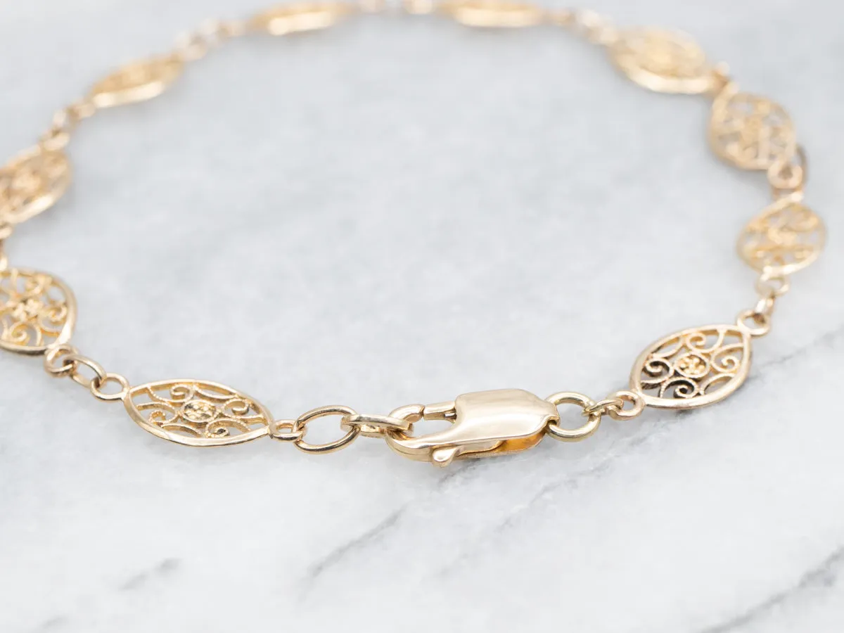 Filigree Link Bracelet with Lobster Clasp