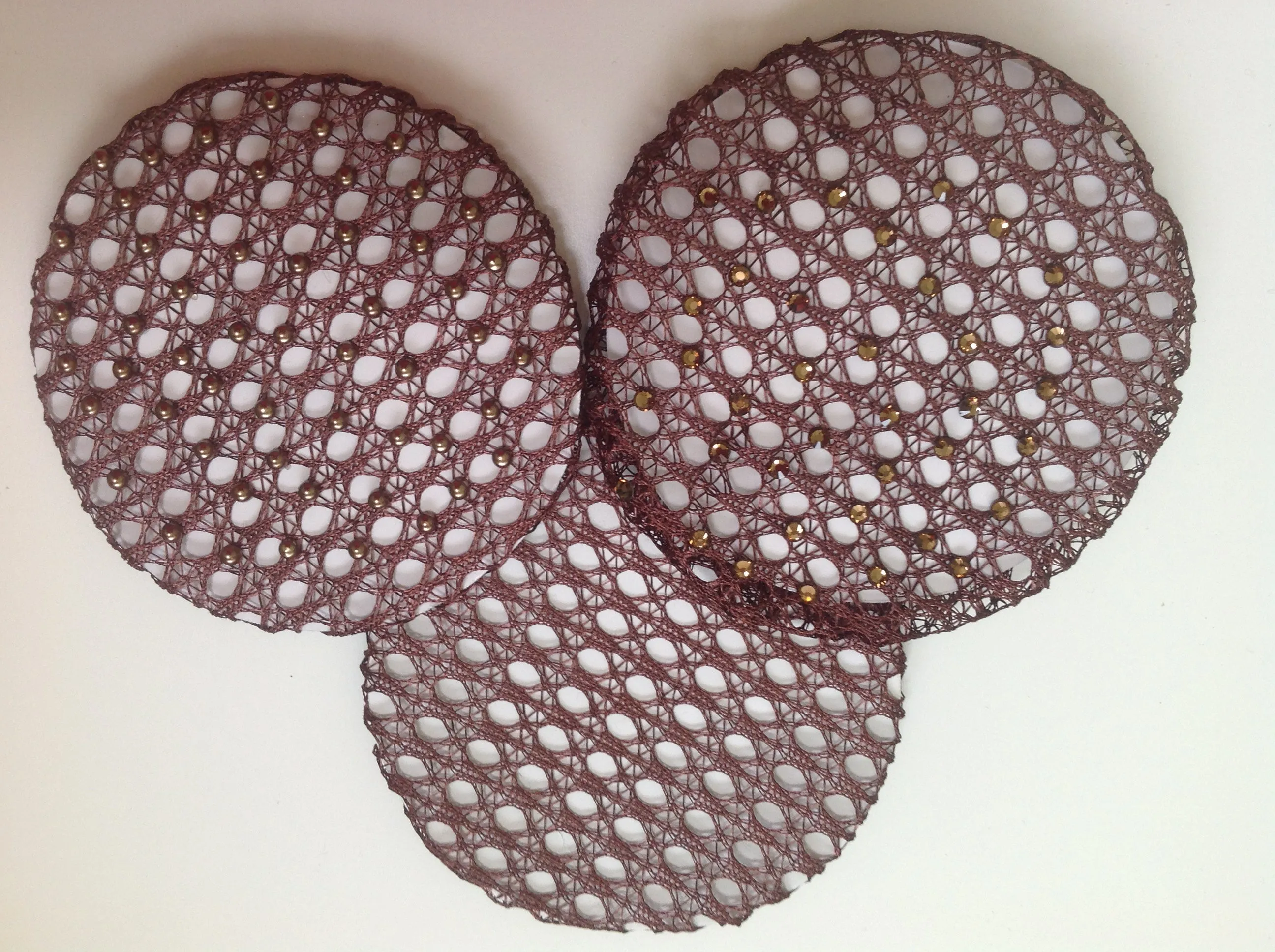 Fine Brown Lace bun nets plain, swarovski Crystals and Pearls