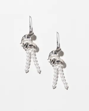 Flower Petal Pearl Dangle Earrings