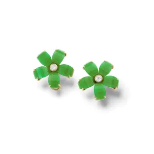 Frangipani Earrings Yellow Gold - Chrysoprase & Diamond