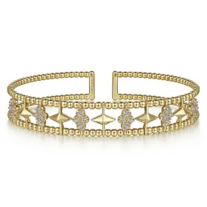 Gabriel & Co. 14K Yellow Gold Bujukan Diamond Cluster and Gold Pyramid Cuff Bangle BG4615-62Y45JJ